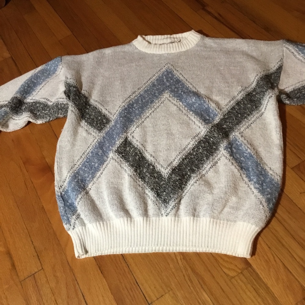 Men's Crewneck Sweater - White and Blue